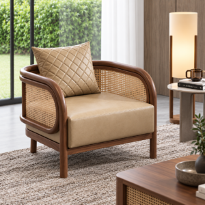 Solid Wood Cane Sofa Set for Designer Living Rooms