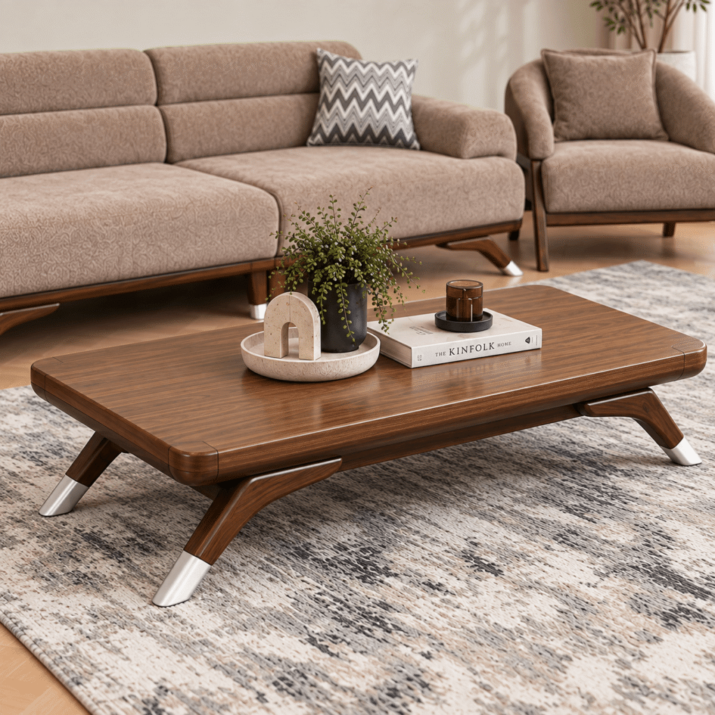 Modern Wooden Sofa Set with Upholstered Fabric