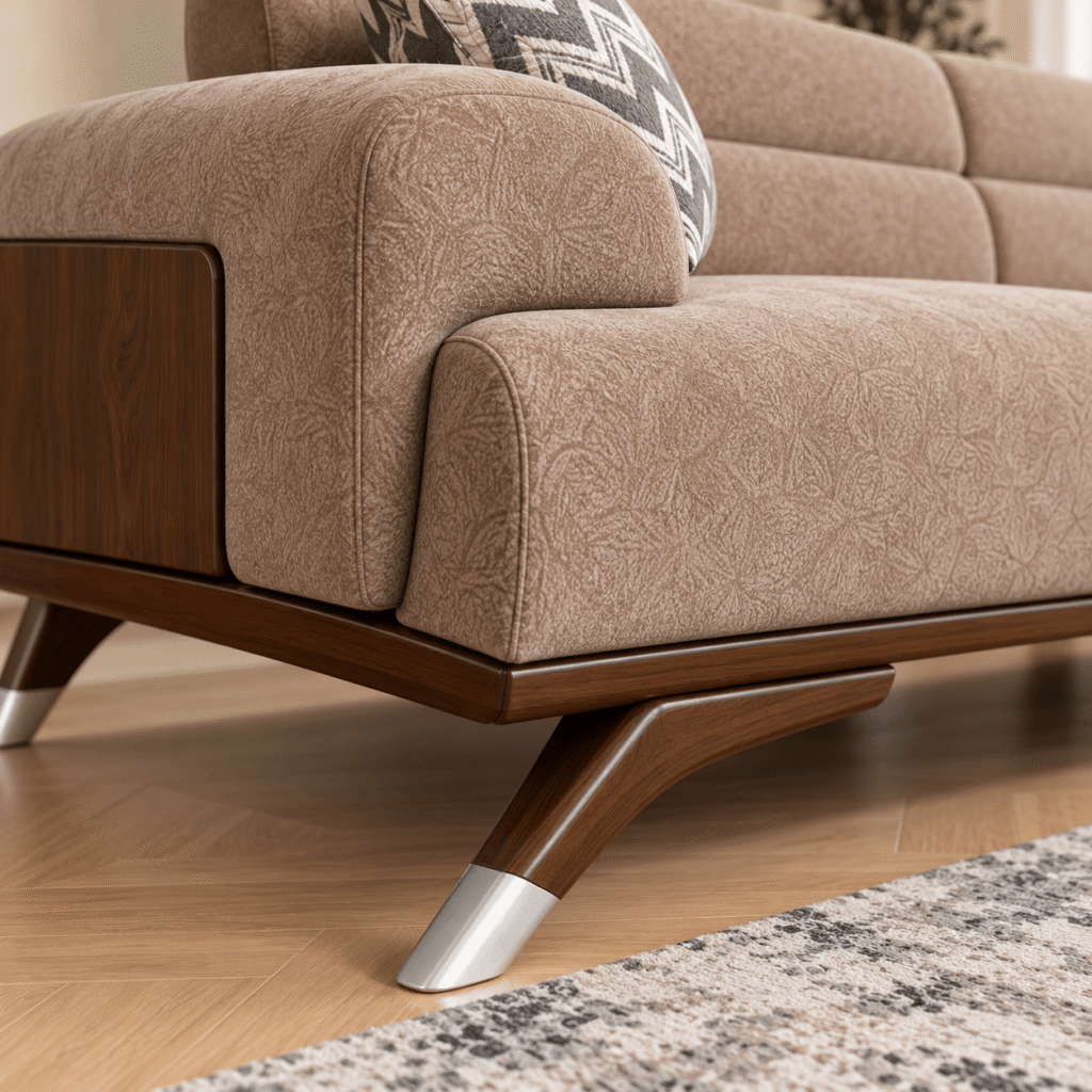 Modern Wooden Sofa Set with Upholstered Fabric