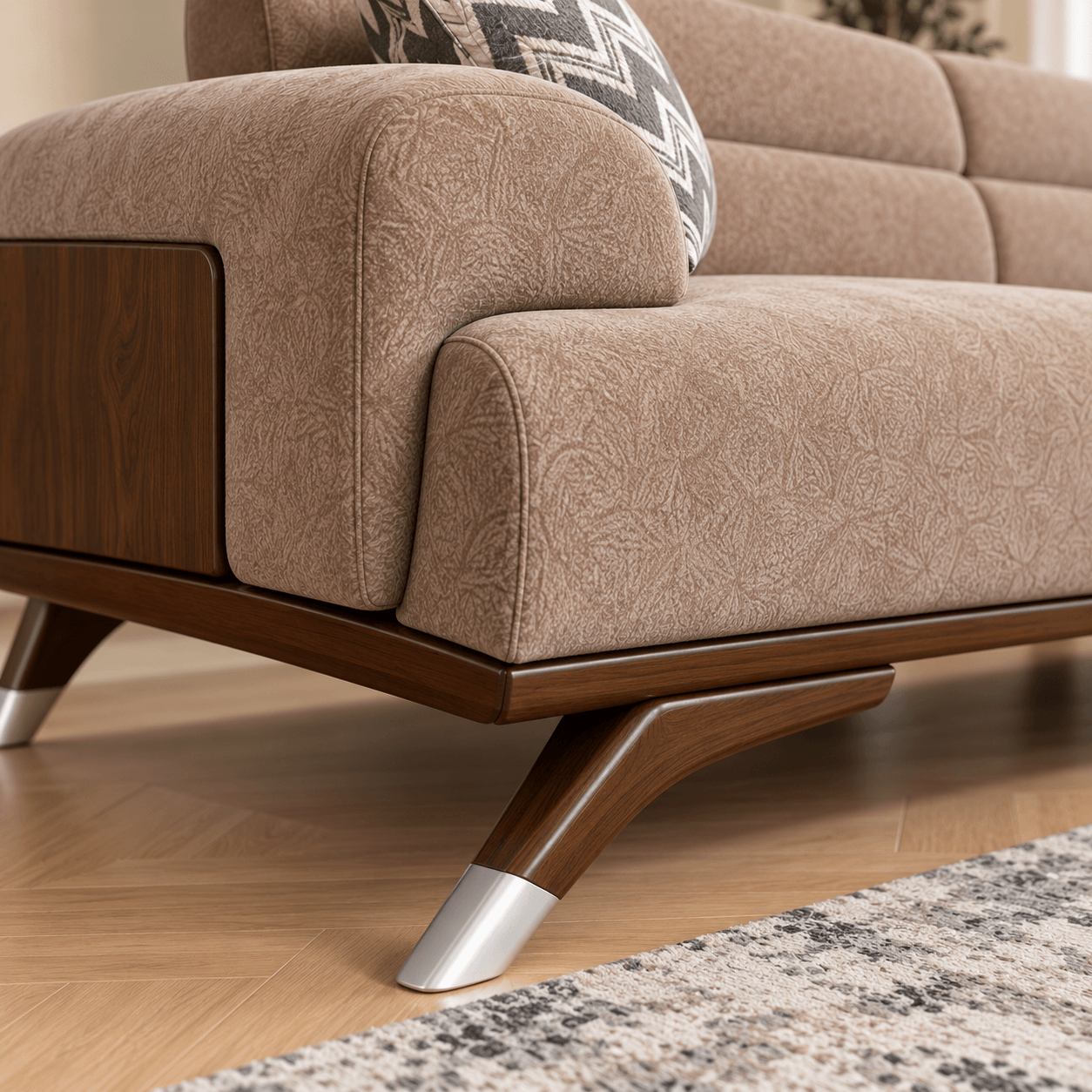 Modern Wooden Sofa Set with Upholstered Fabric