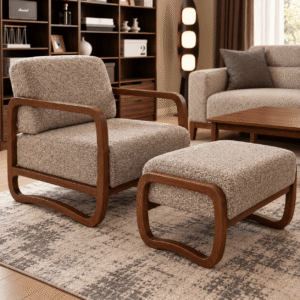 Modern Wooden Sofa Set with Lounge Chair & Ottoman