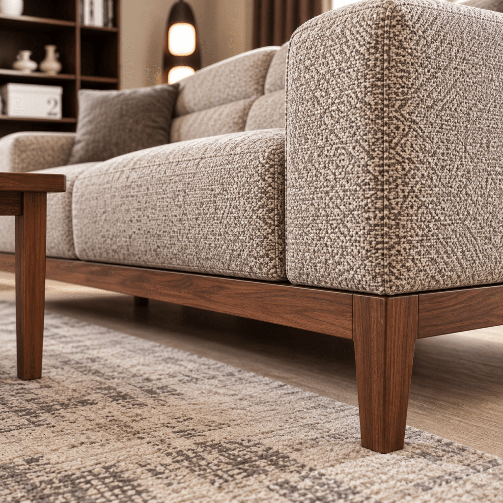 Modern Wooden Sofa Set with Lounge Chair & Ottoman