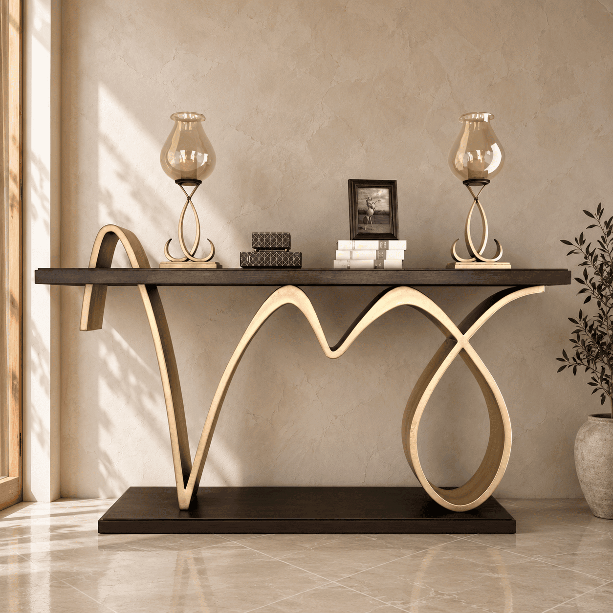 Modern Wooden Console Table with Artistic Base