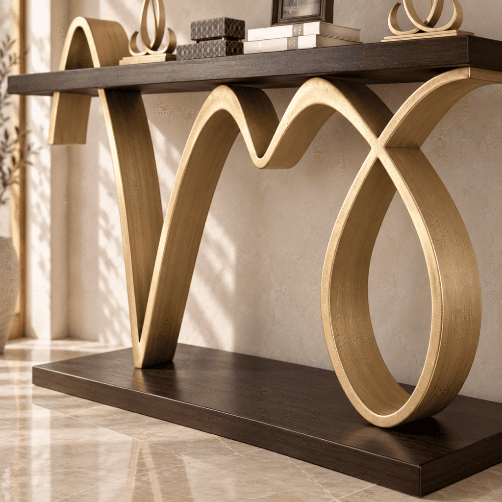 Modern Wooden Console Table with Artistic Base