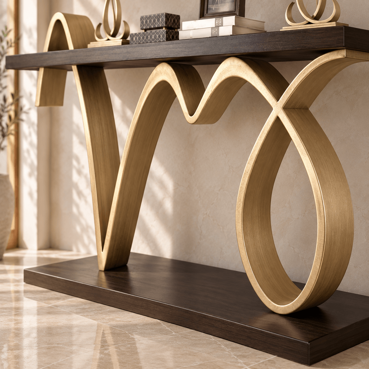 Modern Wooden Console Table with Artistic Base