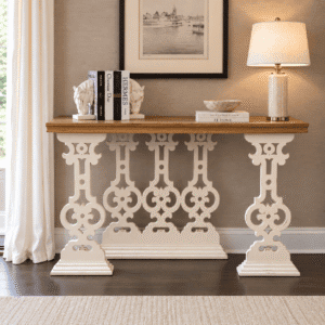 Solid Wood Console Table with Handcrafted Carved