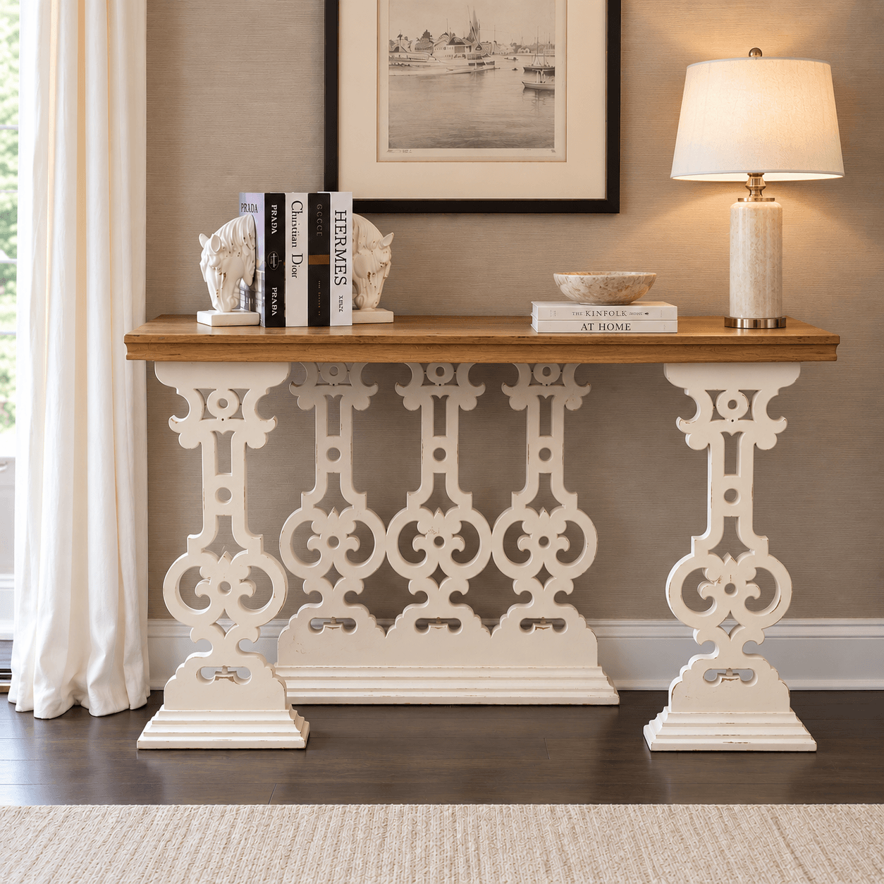 Solid Wood Console Table with Handcrafted Carved