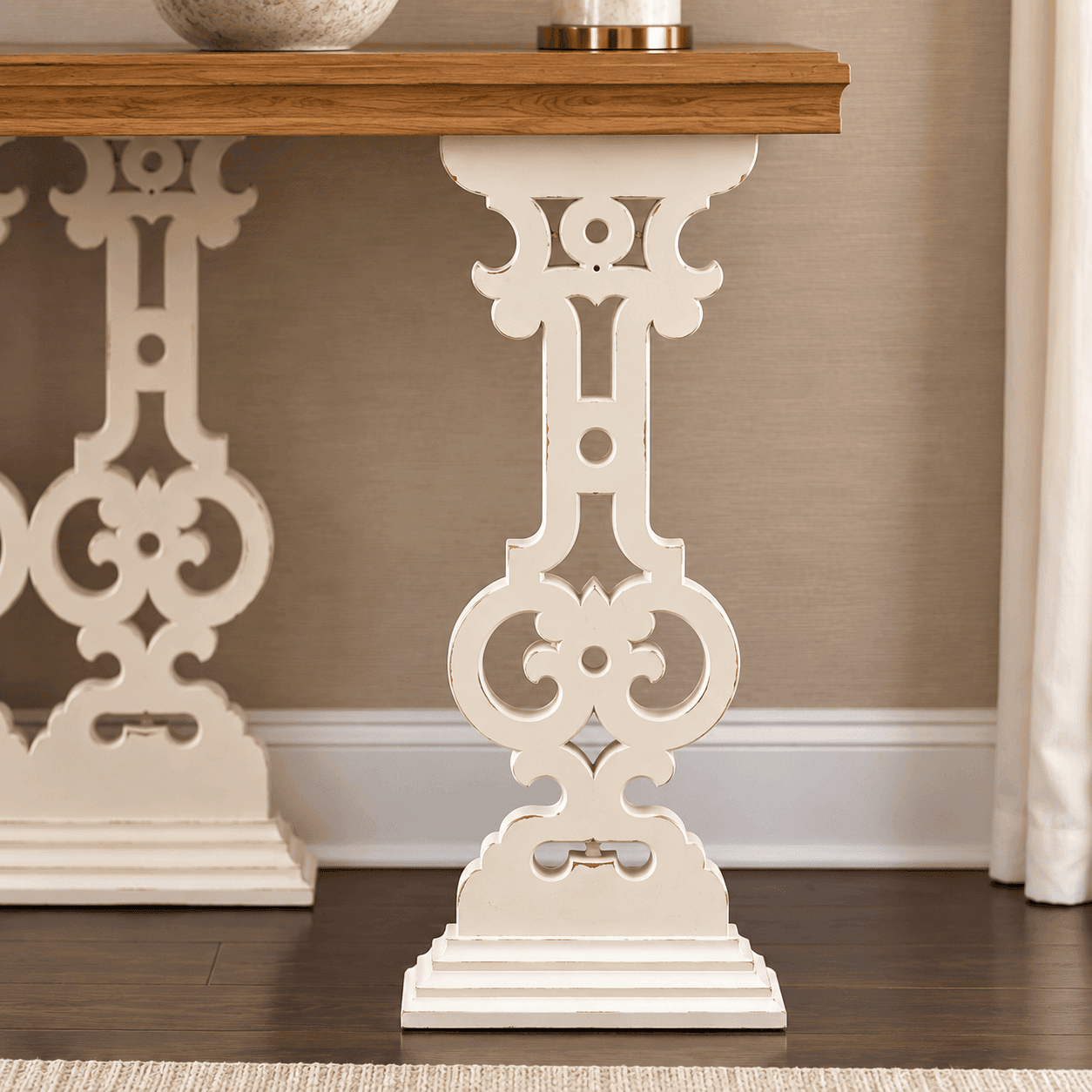 Solid Wood Console Table with Handcrafted Carved