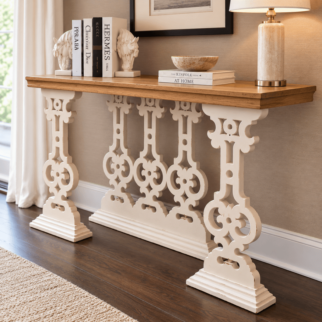 Solid Wood Console Table with Handcrafted Carved