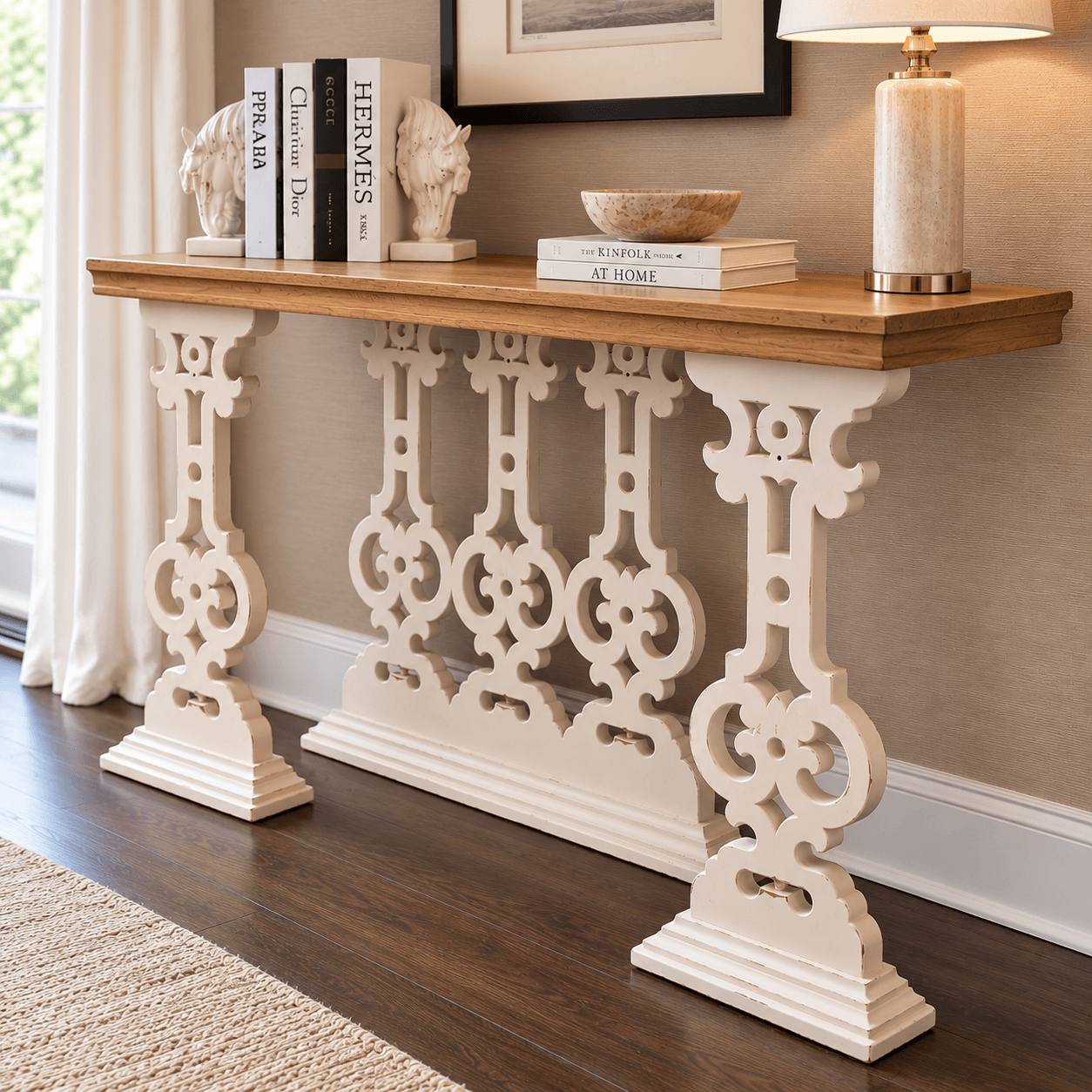 Solid Wood Console Table with Handcrafted Carved