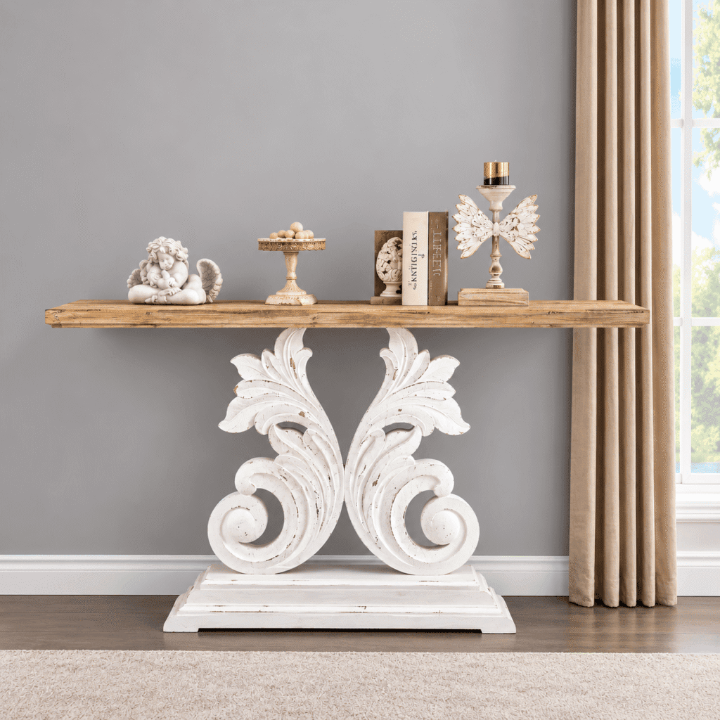 Handcrafted Wooden Console Table with Carved