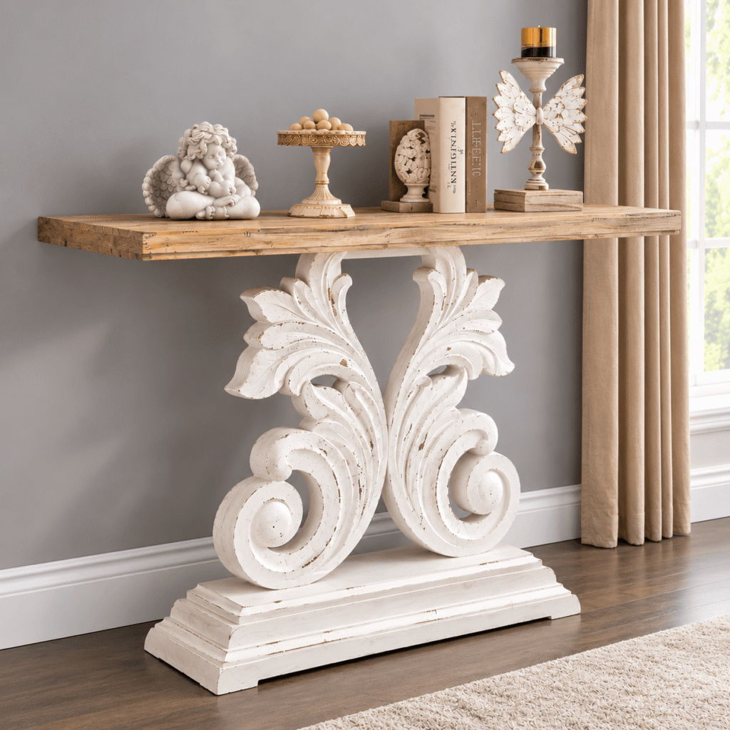 Handcrafted Wooden Console Table with Carved