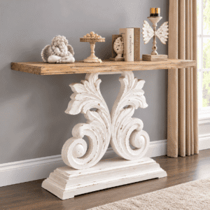 Handcrafted Wooden Console Table with Carved