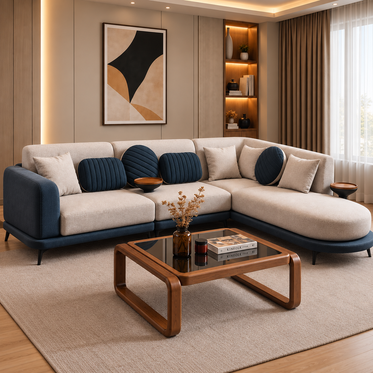 Modern Fabric L Shape Sofa Set for Living Room