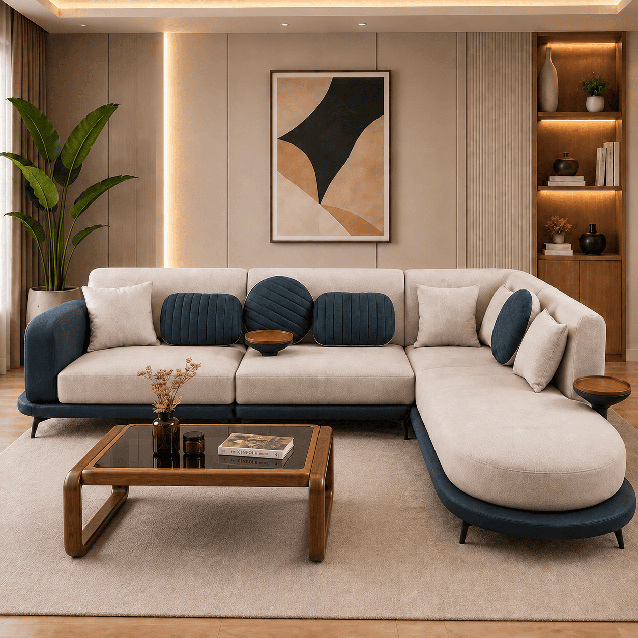 Modern Fabric L Shape Sofa Set for Living Room