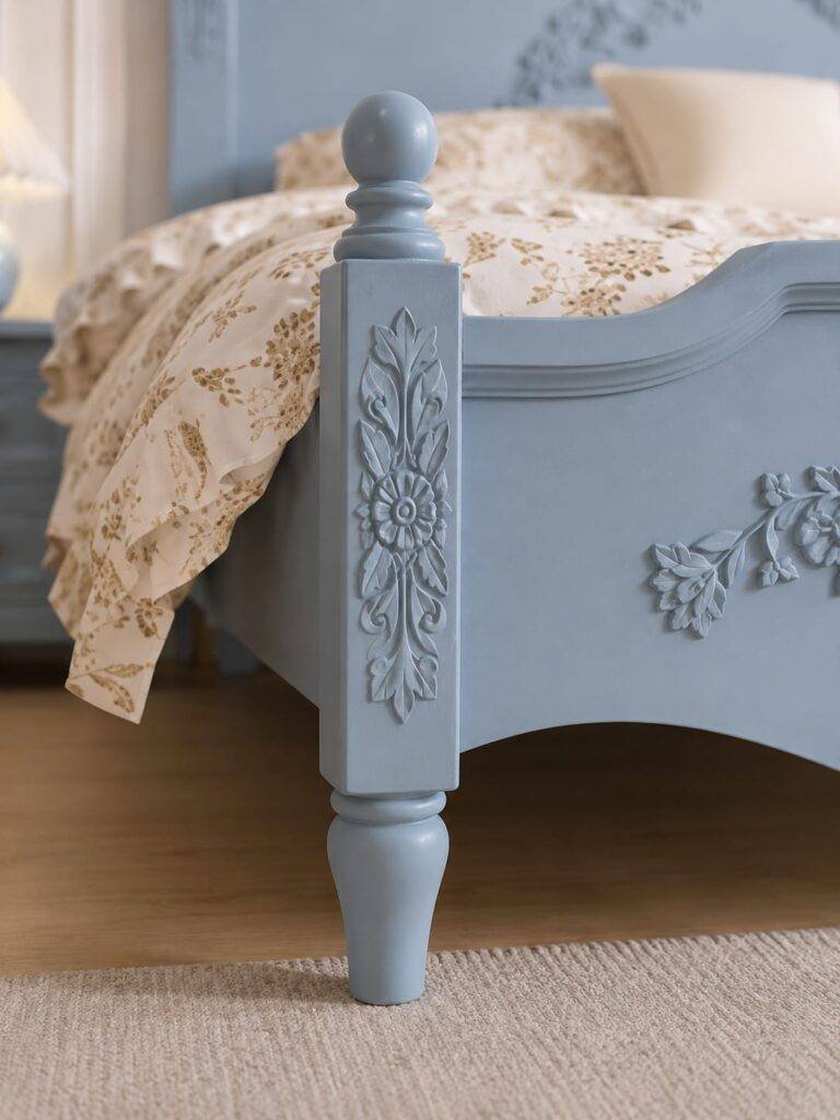 Royal Wooden King Bed with Floral Carving