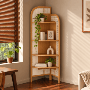 Modern Wooden Space Saving Cane Corner Shelf