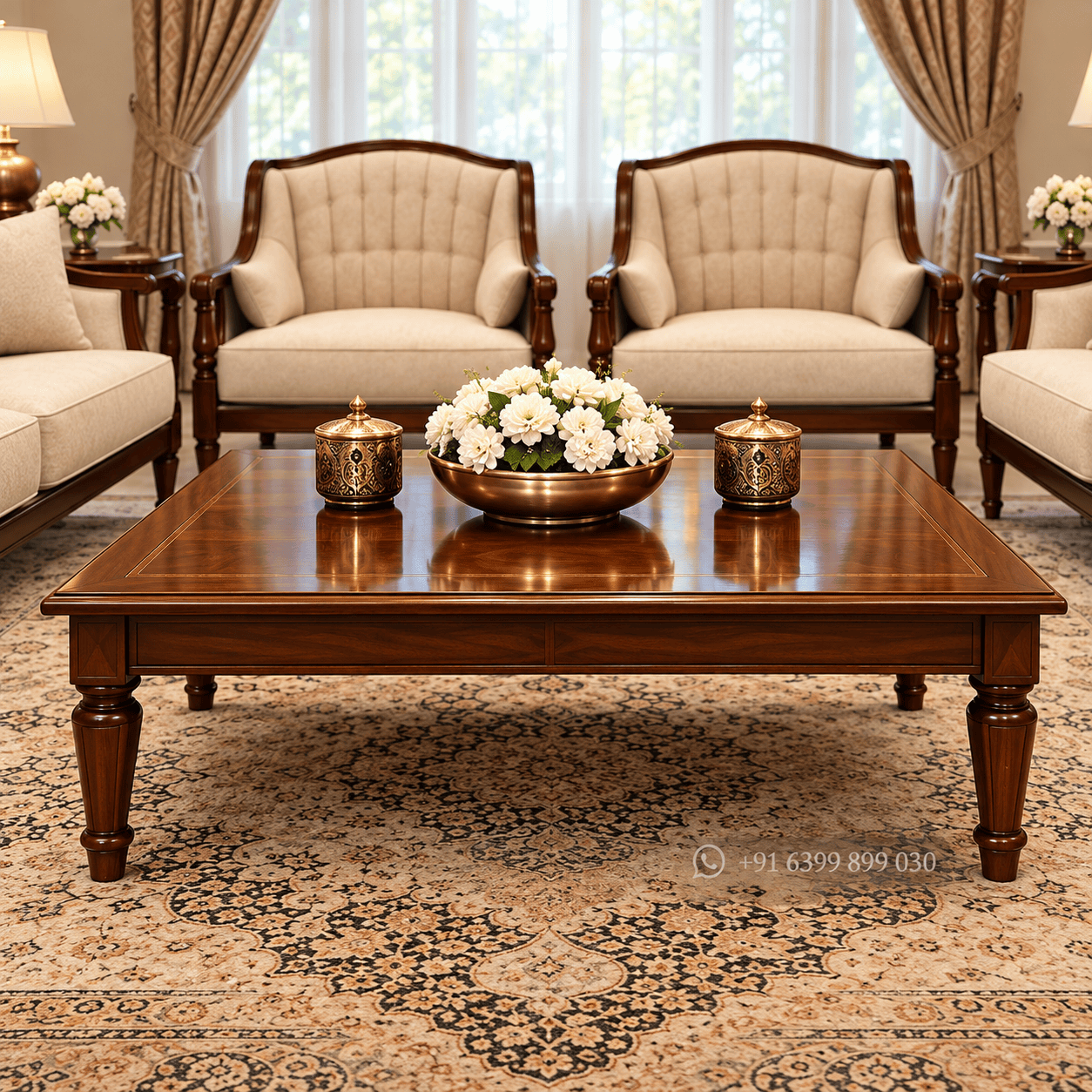 Wooden Sofa Set with Premium Fabric Upholstery