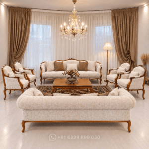Classic Wooden Sofa Set with Cream Upholstery