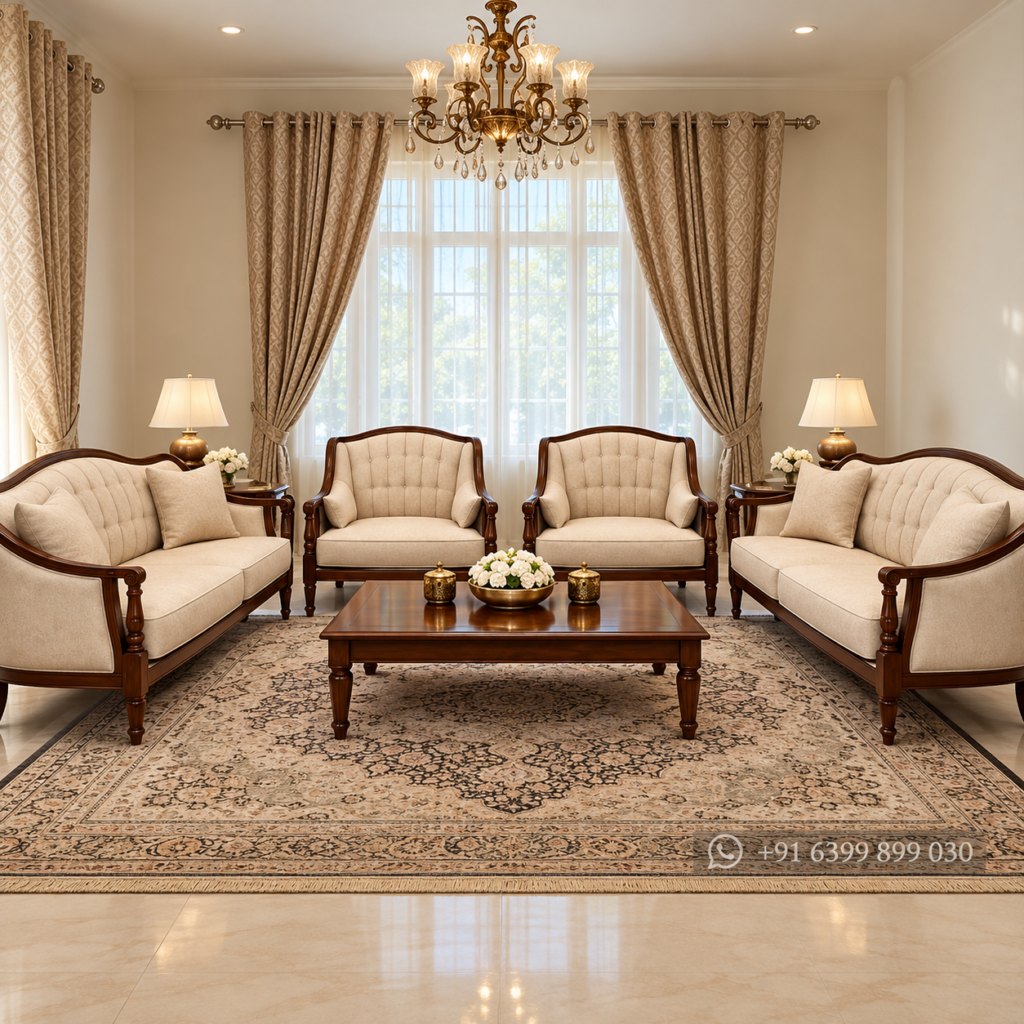 Wooden Sofa Set with Premium Fabric Upholstery