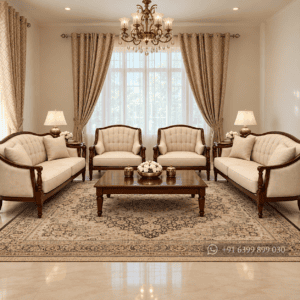 Wooden Sofa Set with Premium Fabric Upholstery