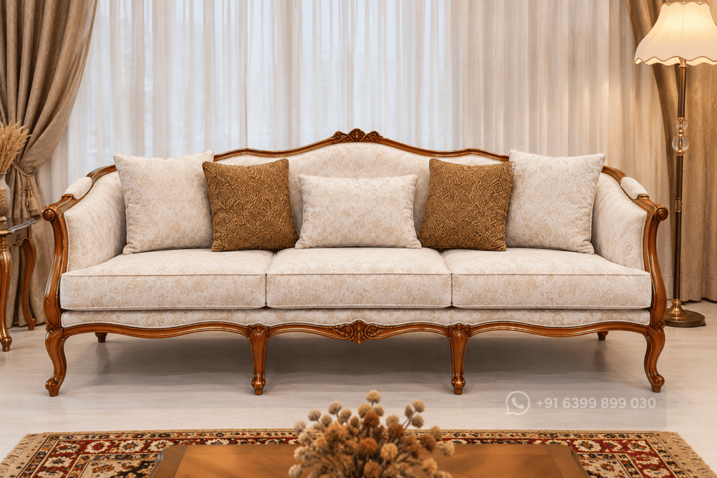 Classic Wooden Sofa Set with Cream Upholstery