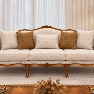 Classic Wooden Sofa Set with Cream Upholstery