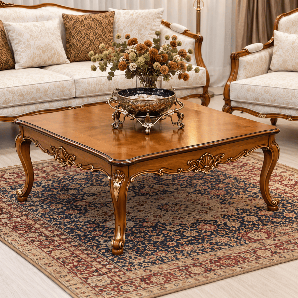 Classic Wooden Sofa Set with Cream Upholstery