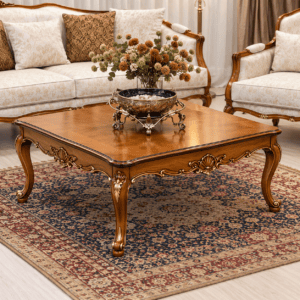 Classic Wooden Sofa Set with Cream Upholstery