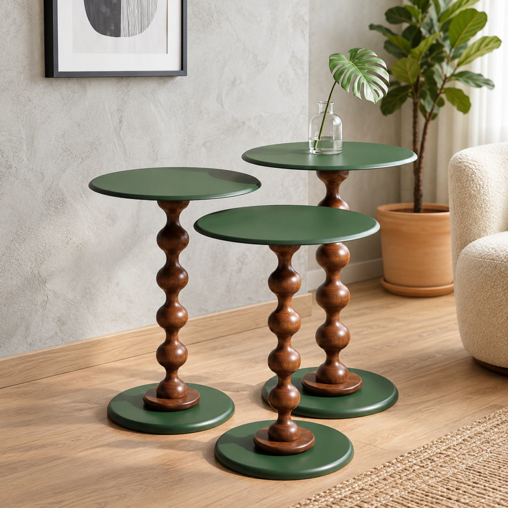 Modern Wooden Pedestal 3-Tables Set for Home Décor
