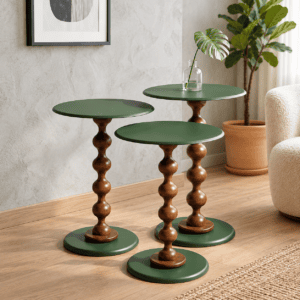 Modern Wooden Pedestal 3-Tables Set for Home Décor