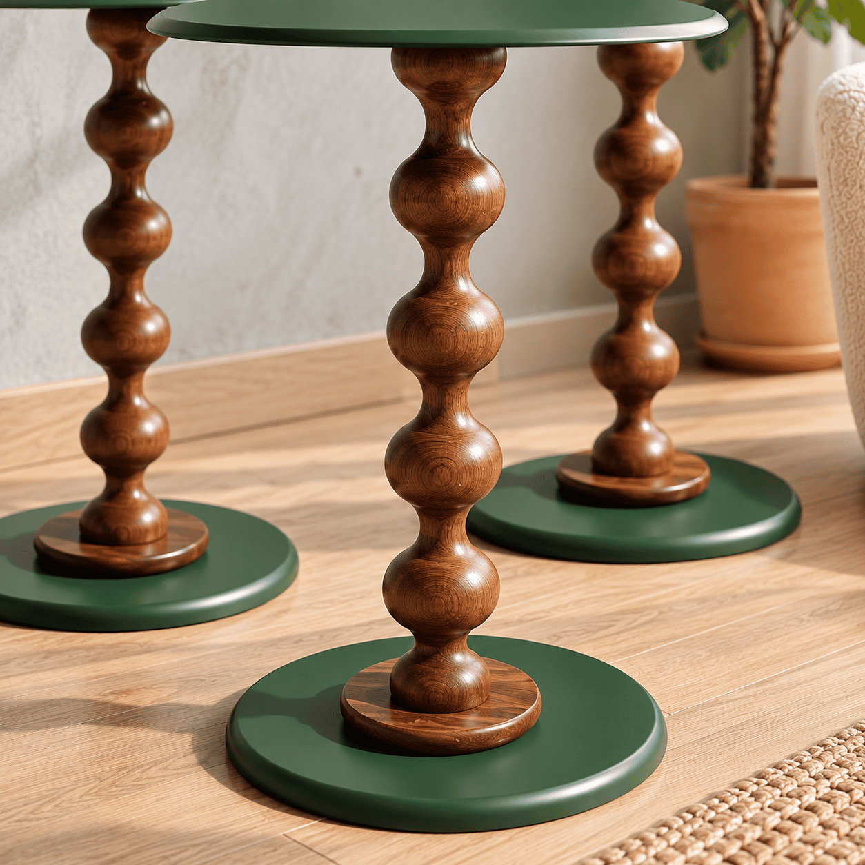 Modern Wooden Pedestal 3-Tables Set for Home Décor