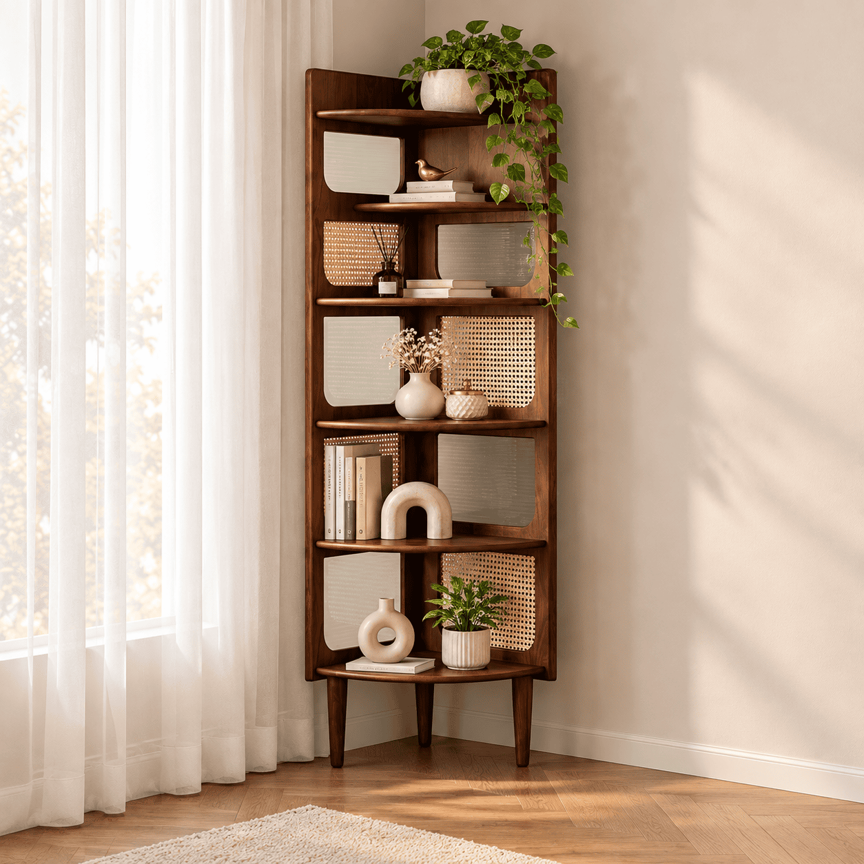 Modern Wooden Corner Shelf Unit