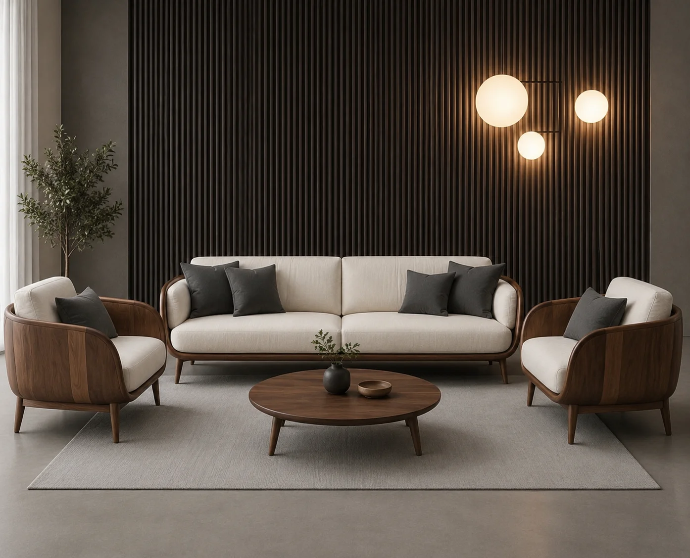Elegant Solid Wood Living Room Sofa Set