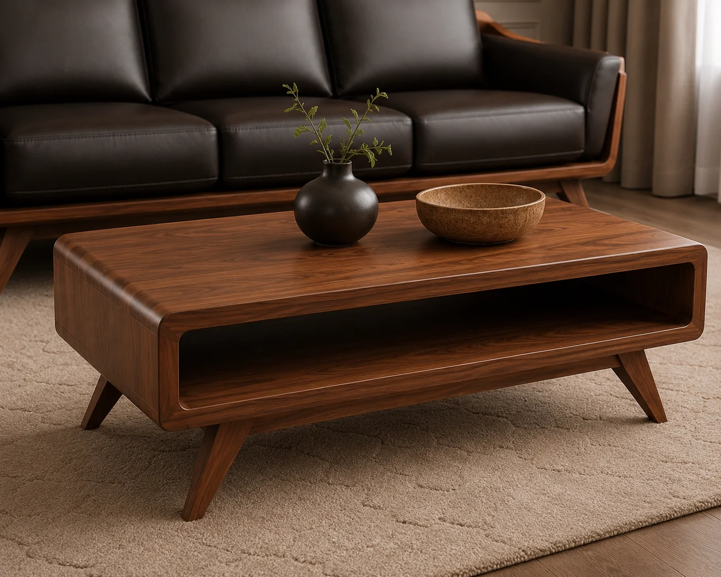 Modern Walnut Wooden Sofa Set