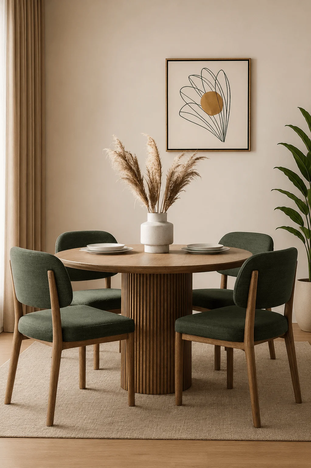 Modern Solid Wood Round Dining Table Set