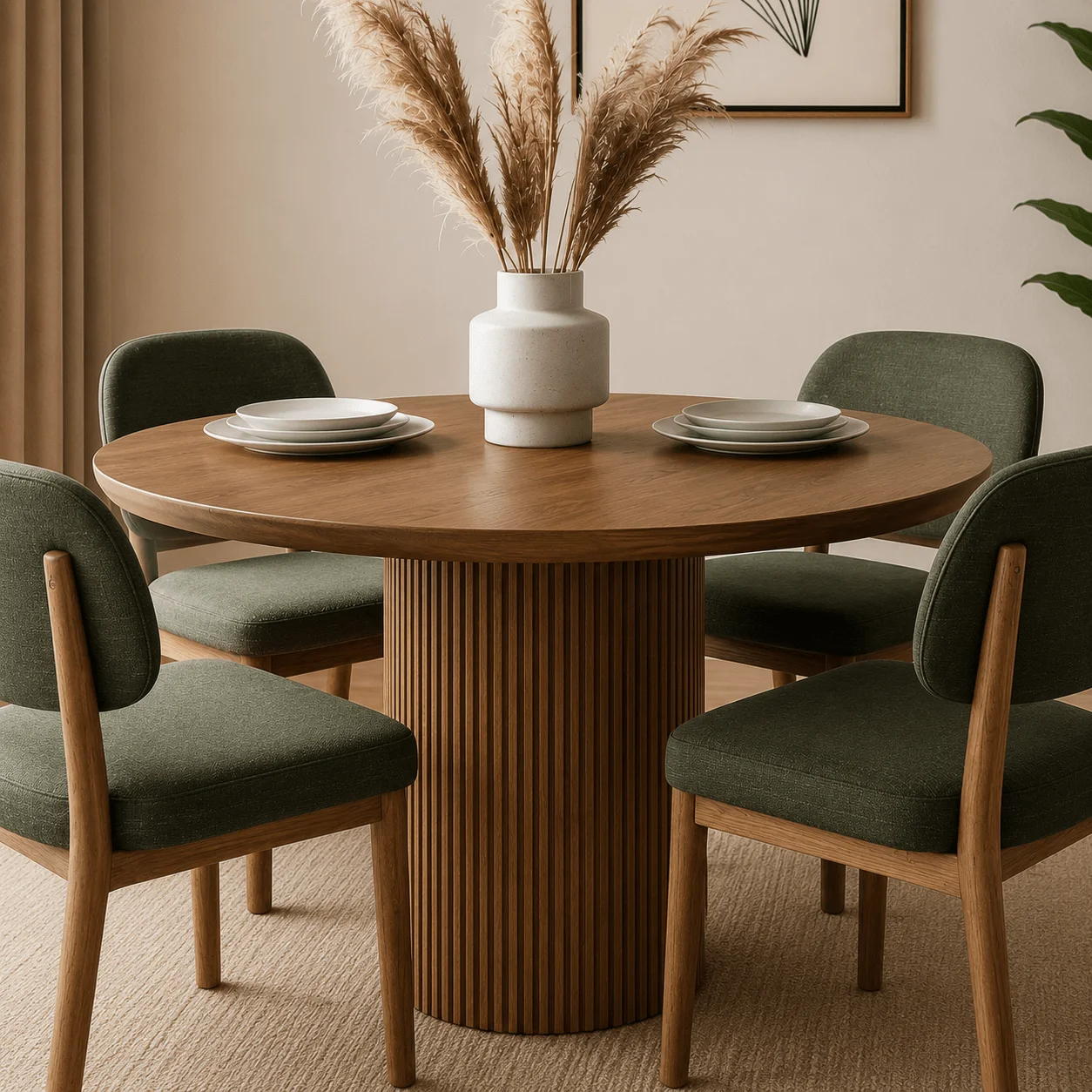 Modern Solid Wood Round Dining Table Set