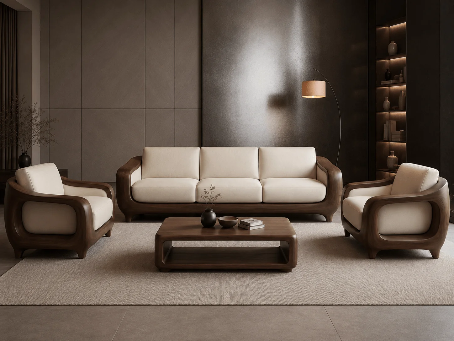 Premium Modern Solid Wood Sofa Set