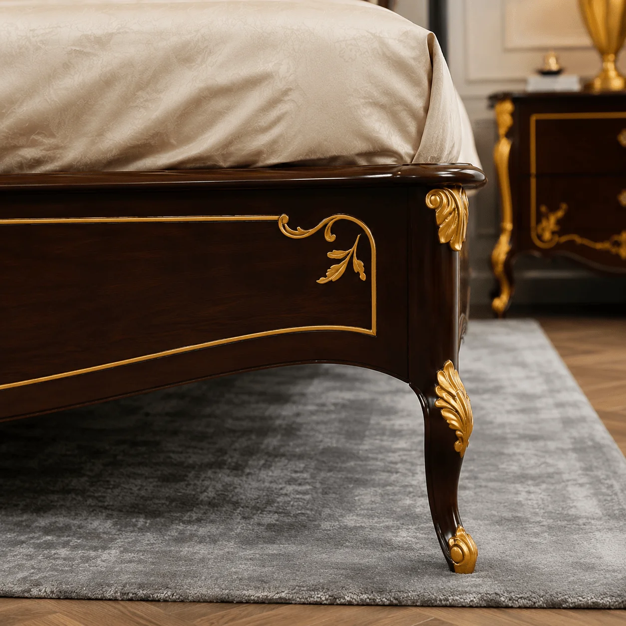 Luxury Royal Teakwood Bed with Gold Accents
