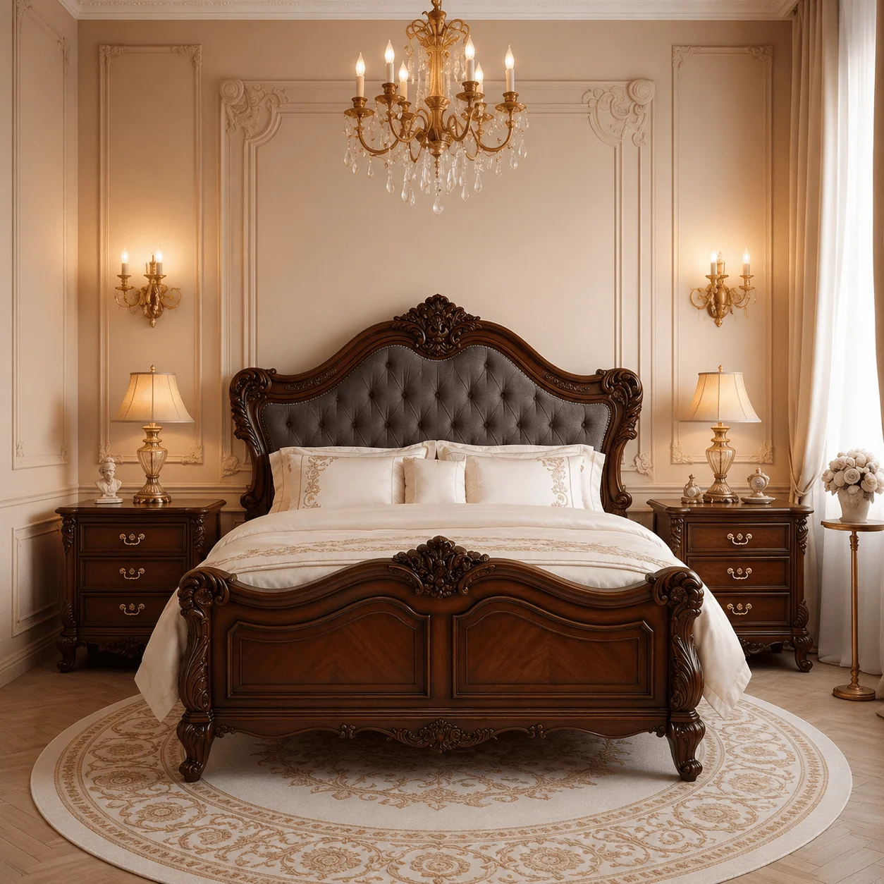 Luxury Handcrafted Teakwood Bed | Royal Upholstered King Size Bed